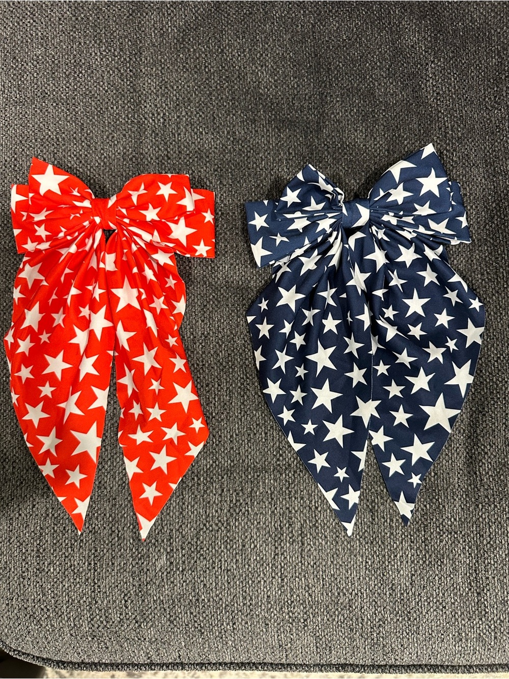 Kids Star Print Hair Bows - Red & Navy